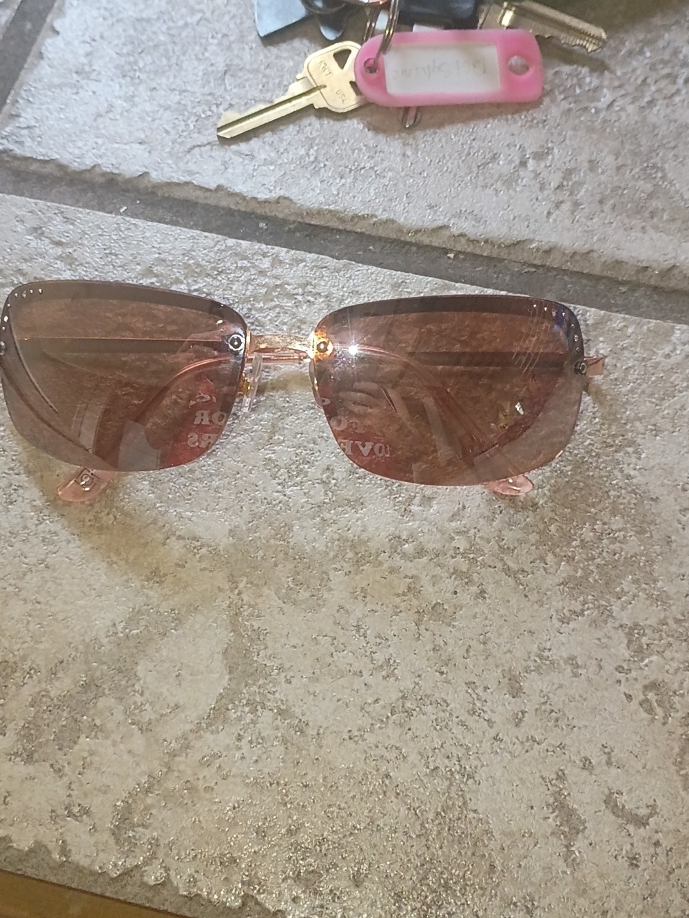 Foster Grant Y2K Rimless Pink & Brown Gradient Rhinestone Sunglasses